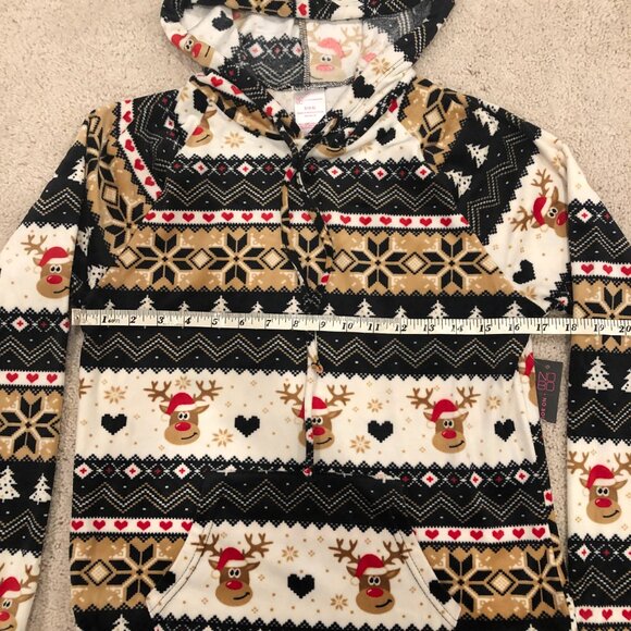 No Boundaries Women's Christmas Reindeer Plush Pullover Hoodie - Picture 5 of 14